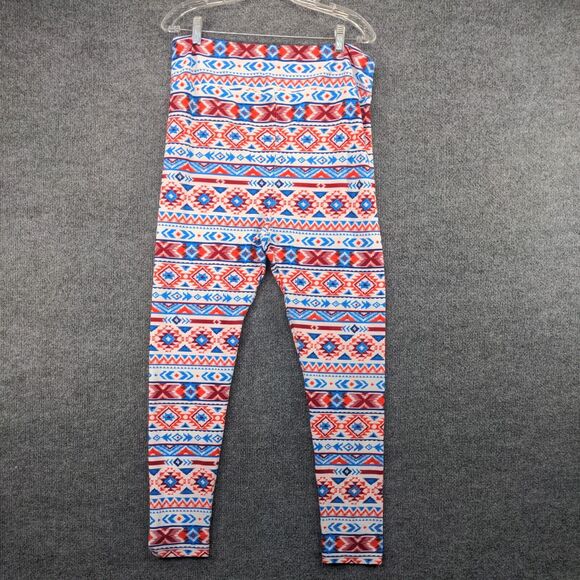 Lularoe Womens Size TC2 Leggings Blue Pink Red Southwest Print Diamonds - Picture 2 of 11